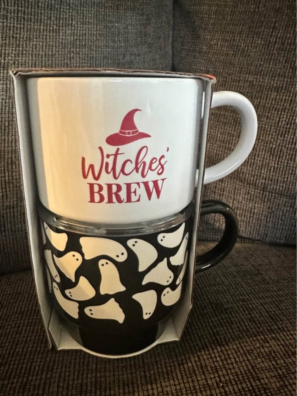 Halloween Mug Set of 2 - Witches' Brew and Ghost Pattern